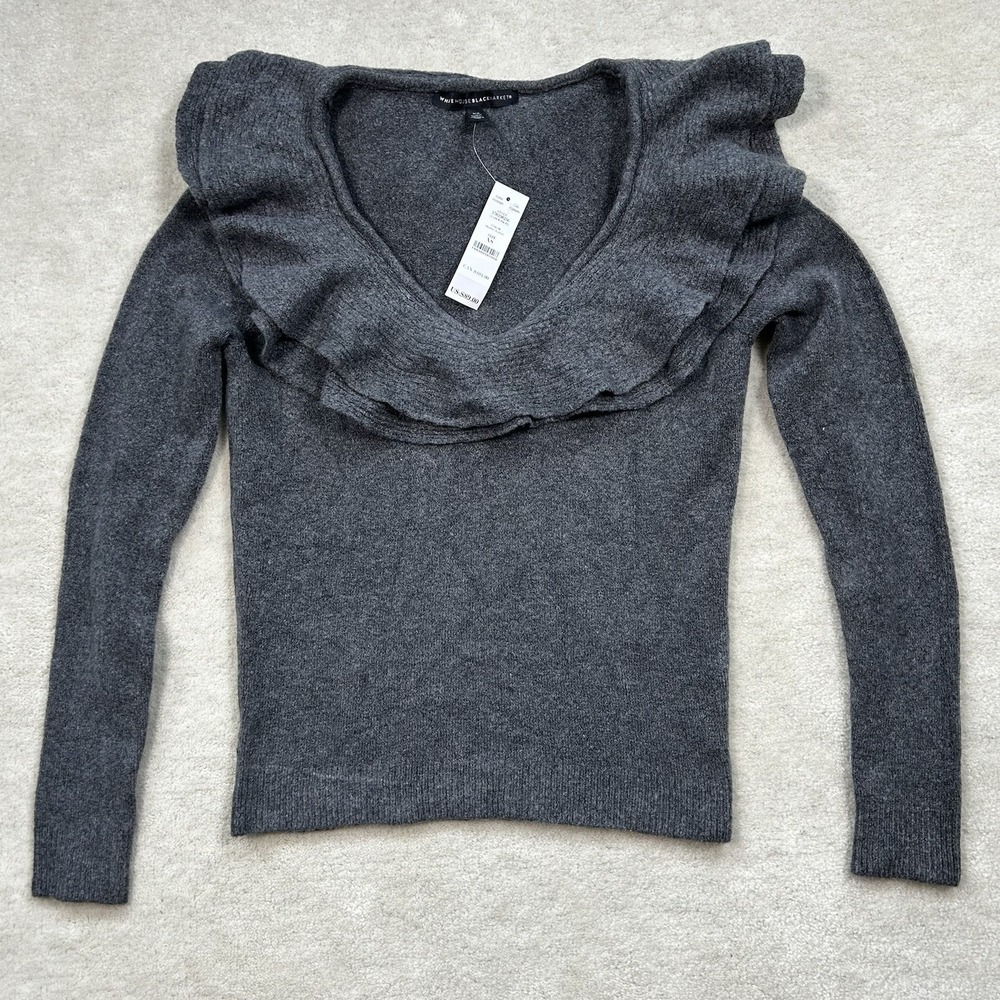 White House Black Market Knit Ruffle Sweater Women's XS Pullover Long Sleeve